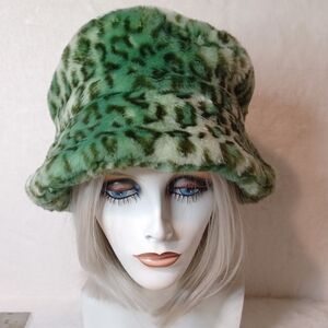 Green Leopard Print Faux Fur Bucket Hat Ben Berger